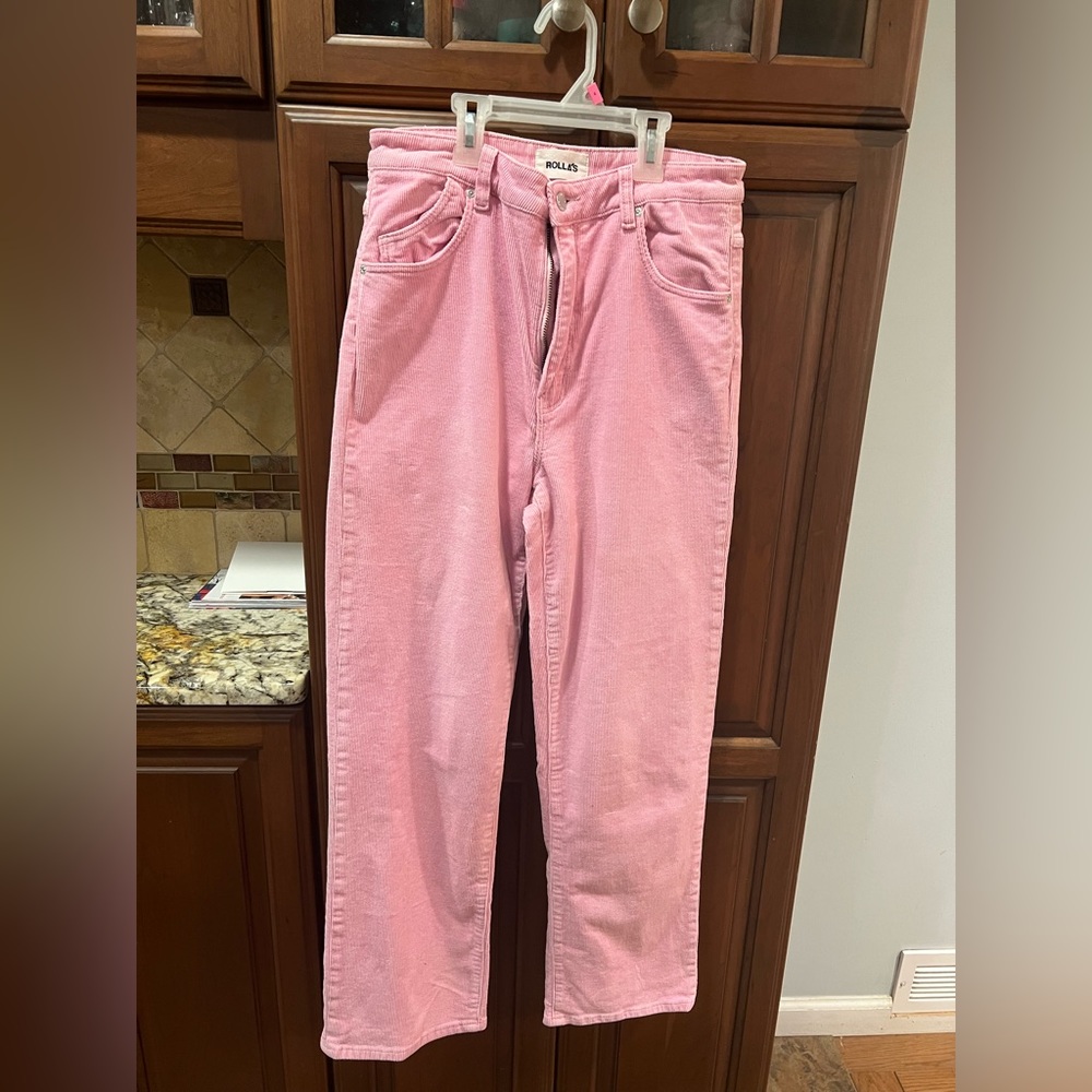 ROLLAS- pink wide leg corduroy pants